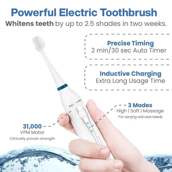 AQUASONIC HOME DENTAL CENTER RECHARGEABLE POWER TOOTHBRUSH - White - Picture 6 of 8